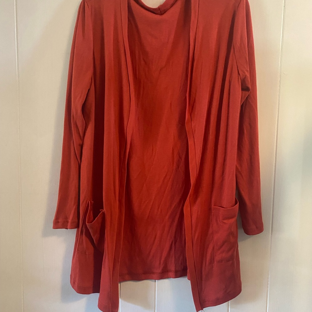 Rust Orange Open Front Cardigan